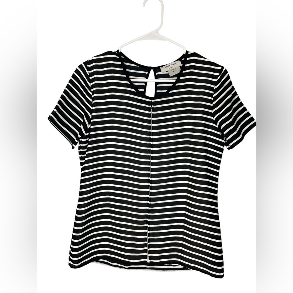 Gerry Weber black white Stripped short sleeve small Splice Top